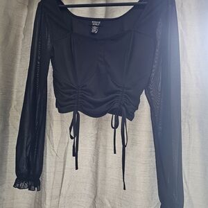 Black Ruched Long Sleeve Top